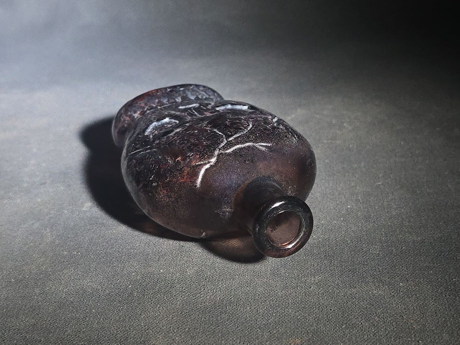 Vintage Fantasy Figural Skull Purple Glass Bottle, Manufactured by Wheaton, Millville, New Jersey