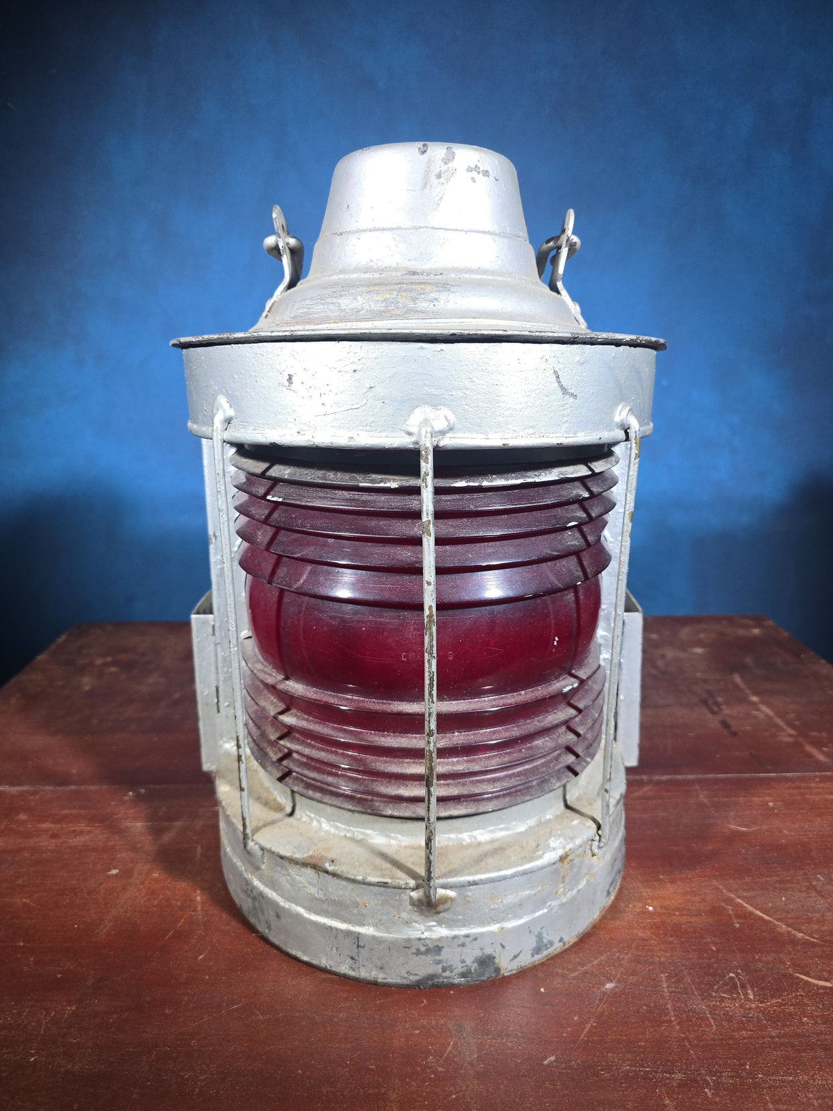 Vintage Red Fresnel Globe Signal Lantern, Manufactured by Dressel Railway Lamp and Signal Company, Arlington, New Jersey