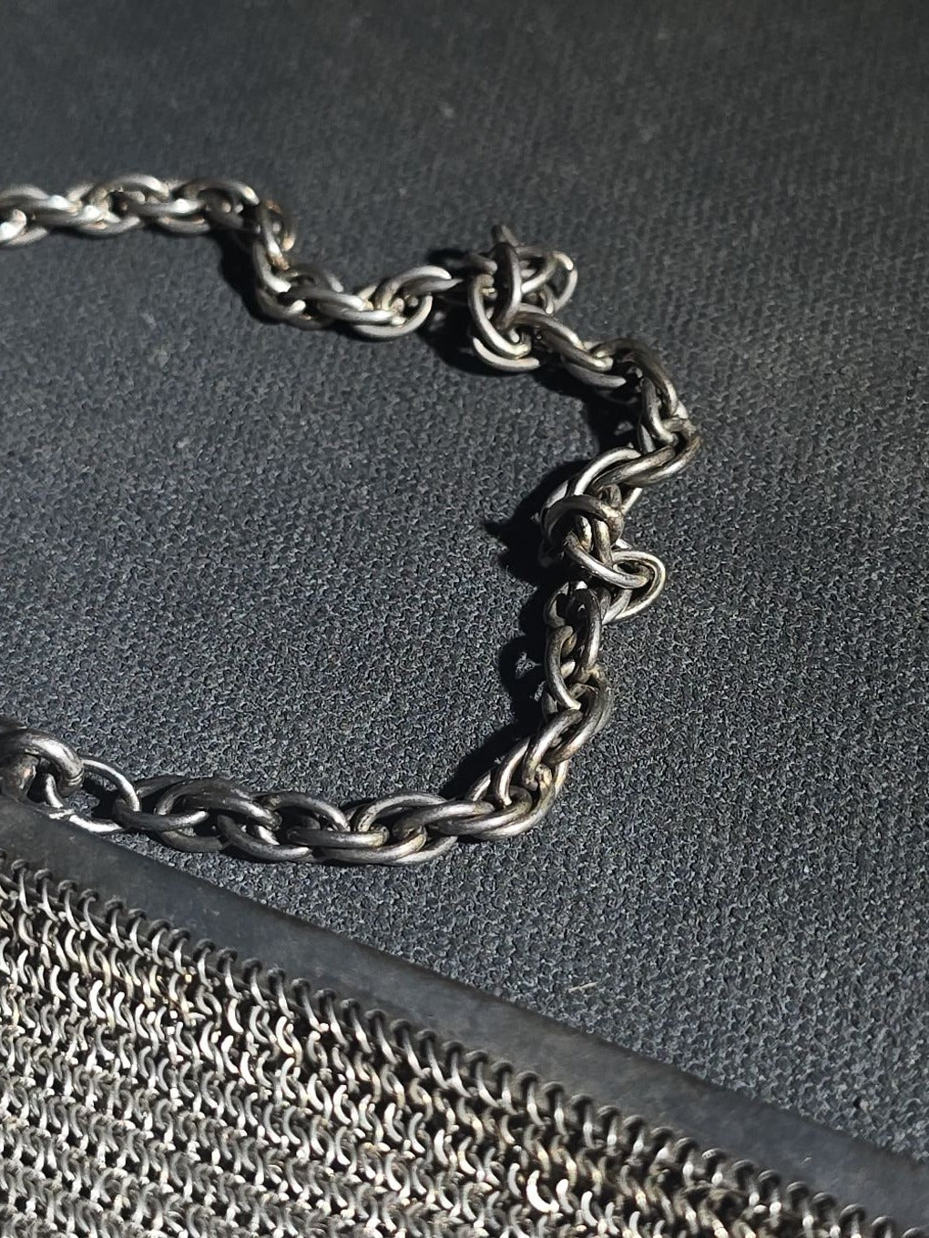 Antique Art Deco Sterling Silver Chain Mail Mesh Purse with Fringe Bottom, Chain Handle, and Interior Coin Purse