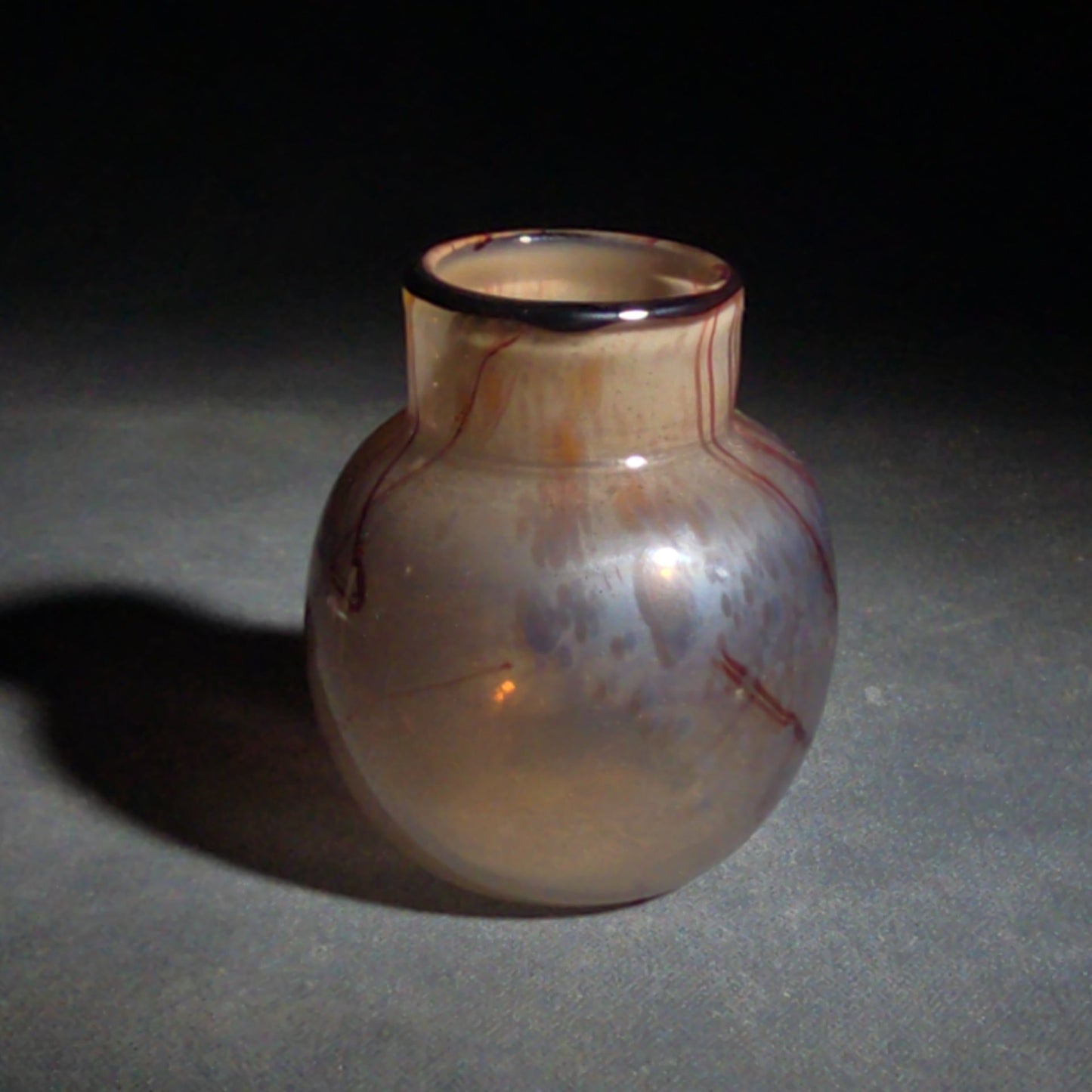 Vintage Hand-Blown Art Glass Bud Vase with Red Threaded Design, UV Reactive