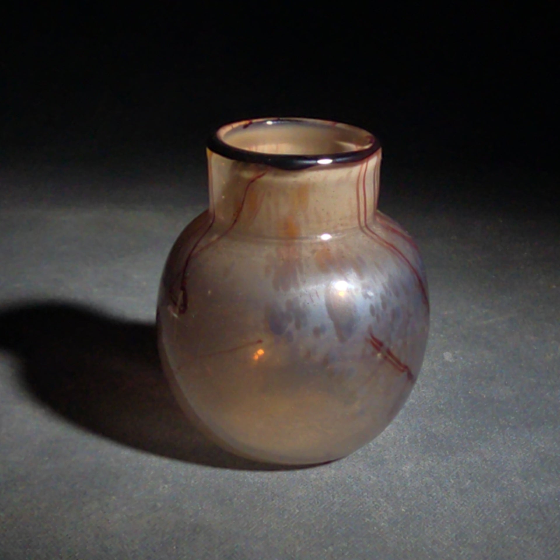 Vintage Hand-Blown Art Glass Bud Vase with Red Threaded Design, UV Reactive