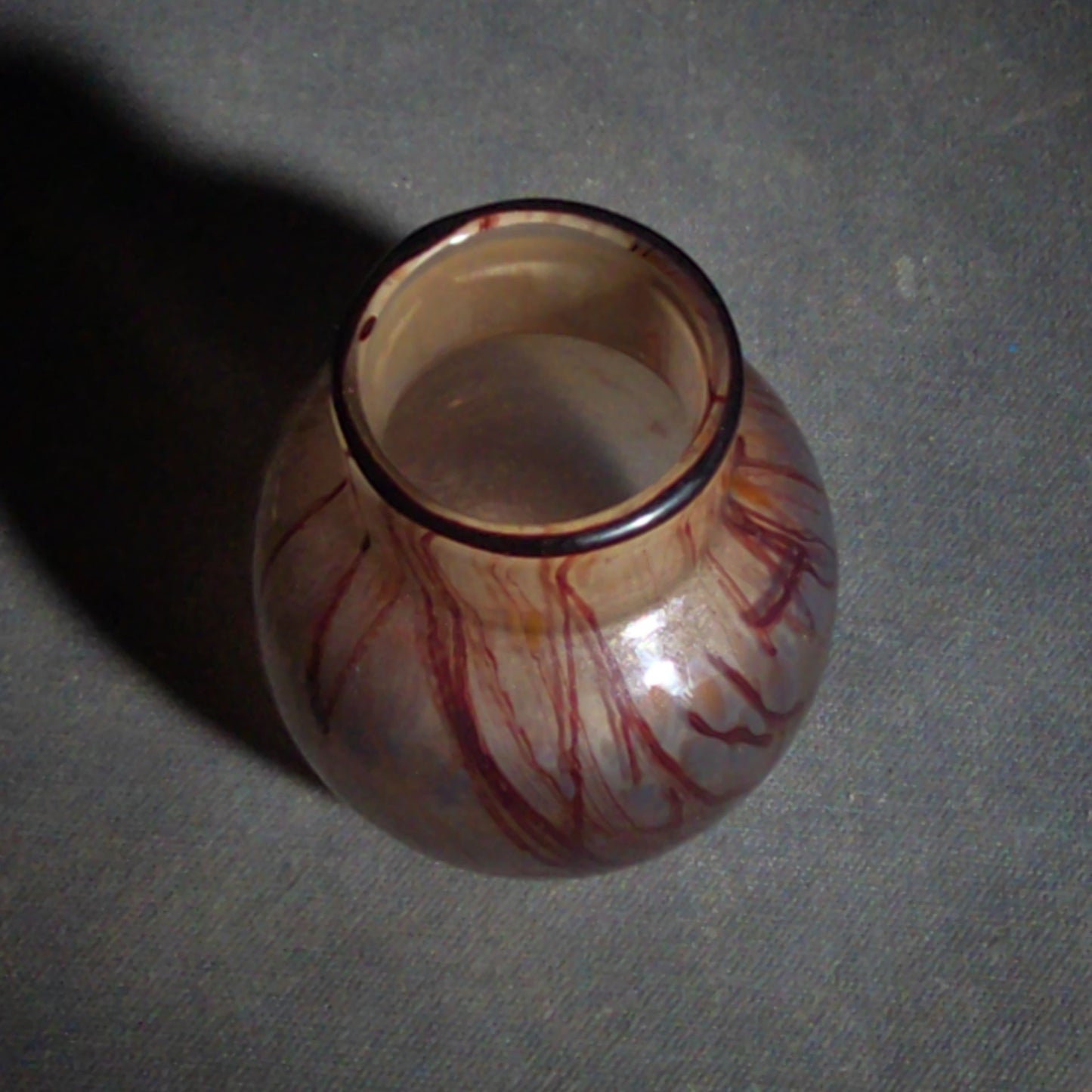 Vintage Hand-Blown Art Glass Bud Vase with Red Threaded Design, UV Reactive