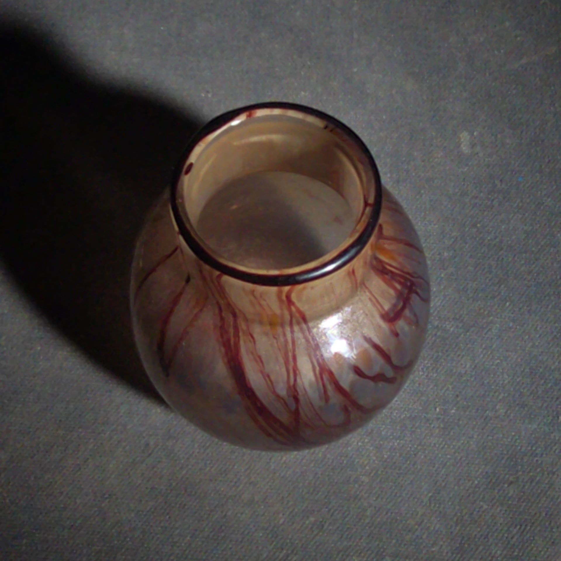 Vintage Hand-Blown Art Glass Bud Vase with Red Threaded Design, UV Reactive
