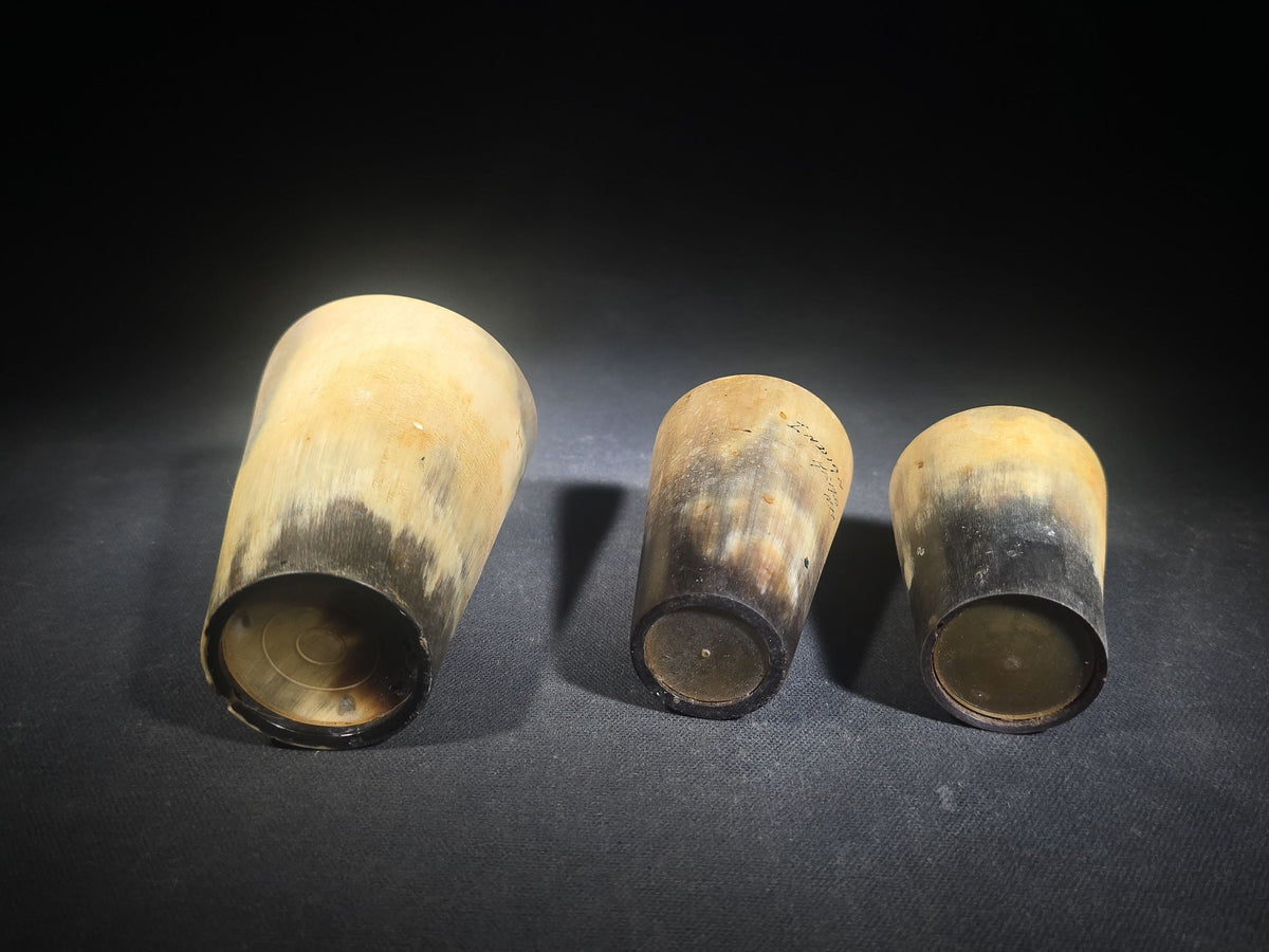 Trio of Antique Horn Cups including Souvenir Cup Inscribed Indian Head, N.H.