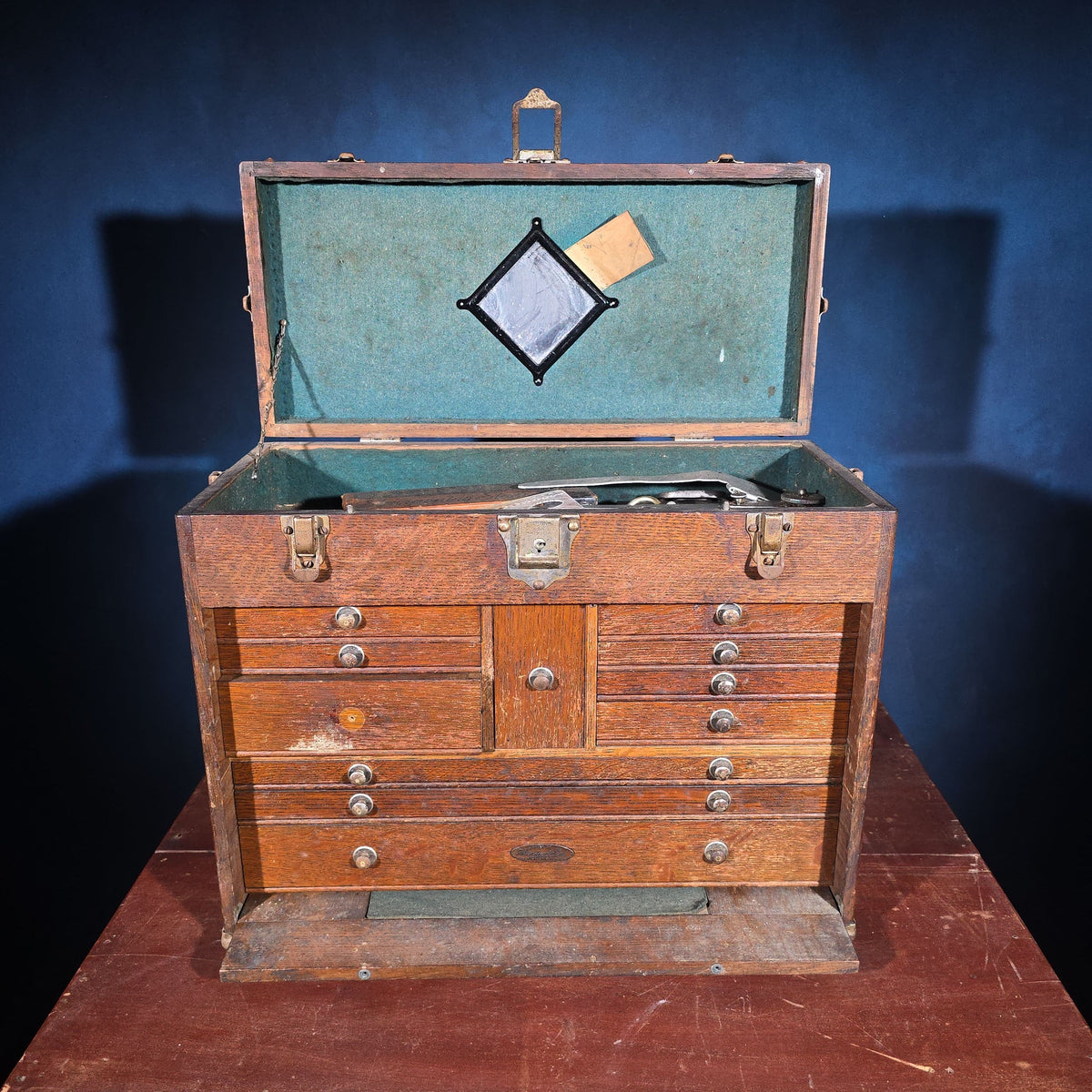 Antique Oak Machinist's Tool Chest with Contents, Manufactured by H. Gerstner & Sons, Dayton, Ohio