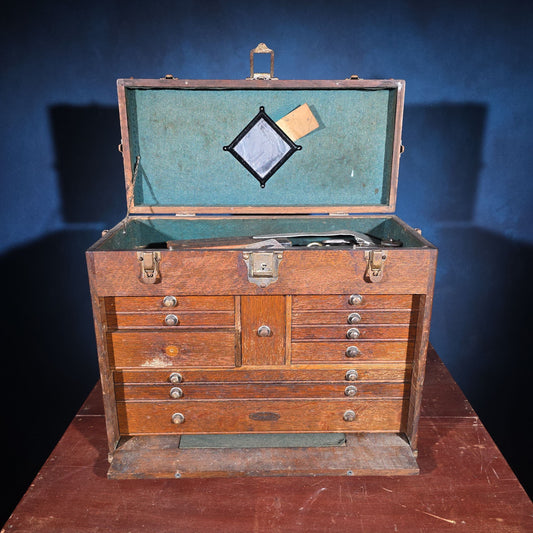 Antique Oak Machinist's Tool Chest with Contents, Manufactured by H. Gerstner & Sons, Dayton, Ohio