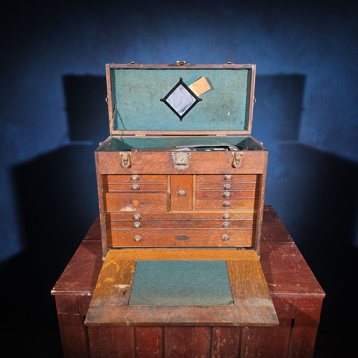Antique Oak Machinist's Tool Chest with Contents, Manufactured by H. Gerstner & Sons, Dayton, Ohio