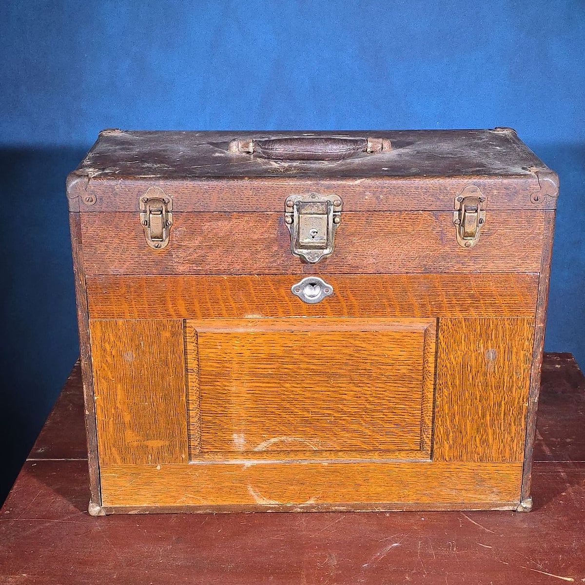 Antique Oak Machinist's Tool Chest with Contents, Manufactured by H. Gerstner & Sons, Dayton, Ohio