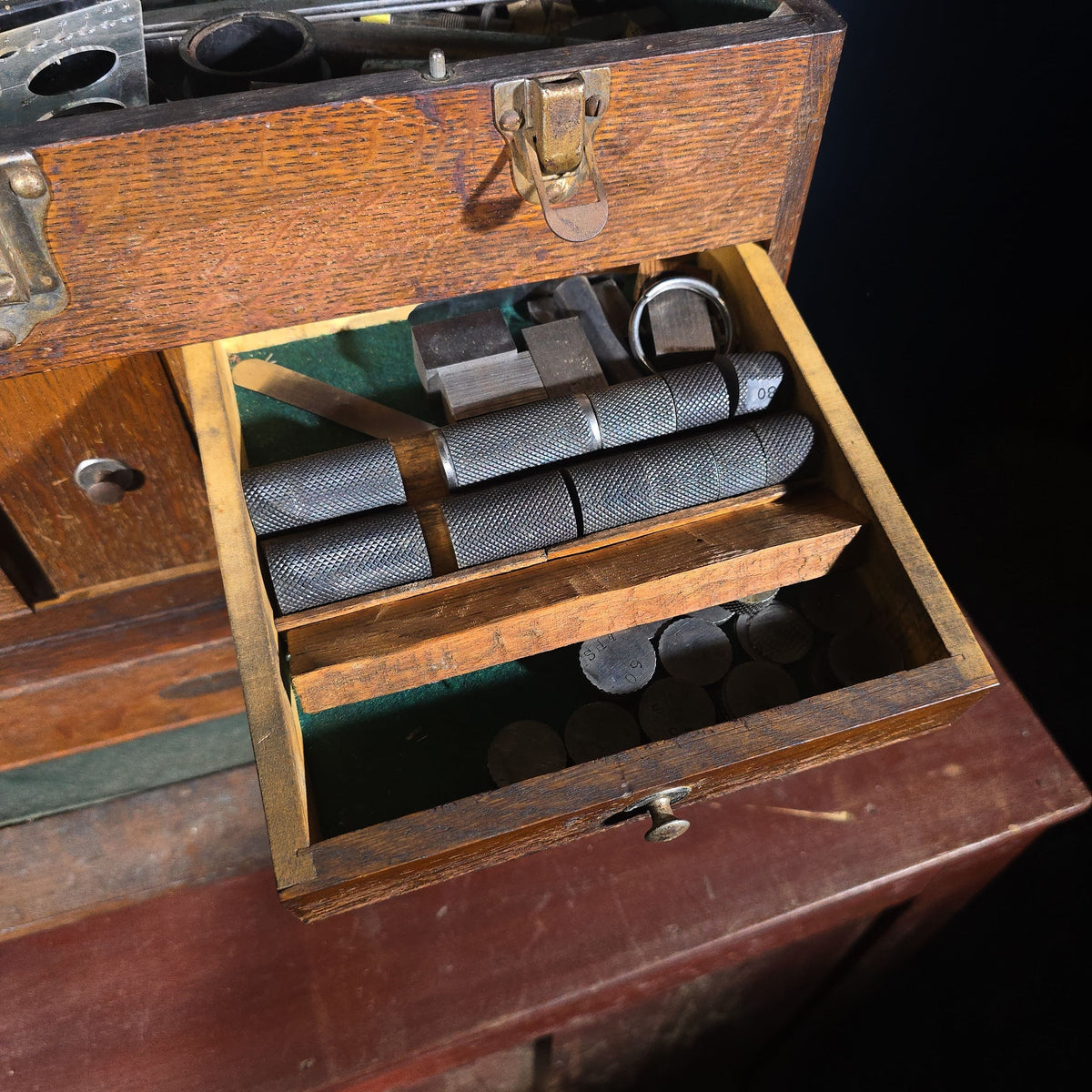 Antique Oak Machinist's Tool Chest with Contents, Manufactured by H. Gerstner & Sons, Dayton, Ohio