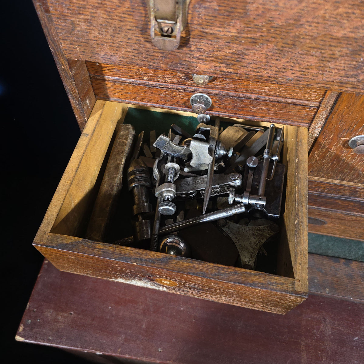Antique Oak Machinist's Tool Chest with Contents, Manufactured by H. Gerstner & Sons, Dayton, Ohio