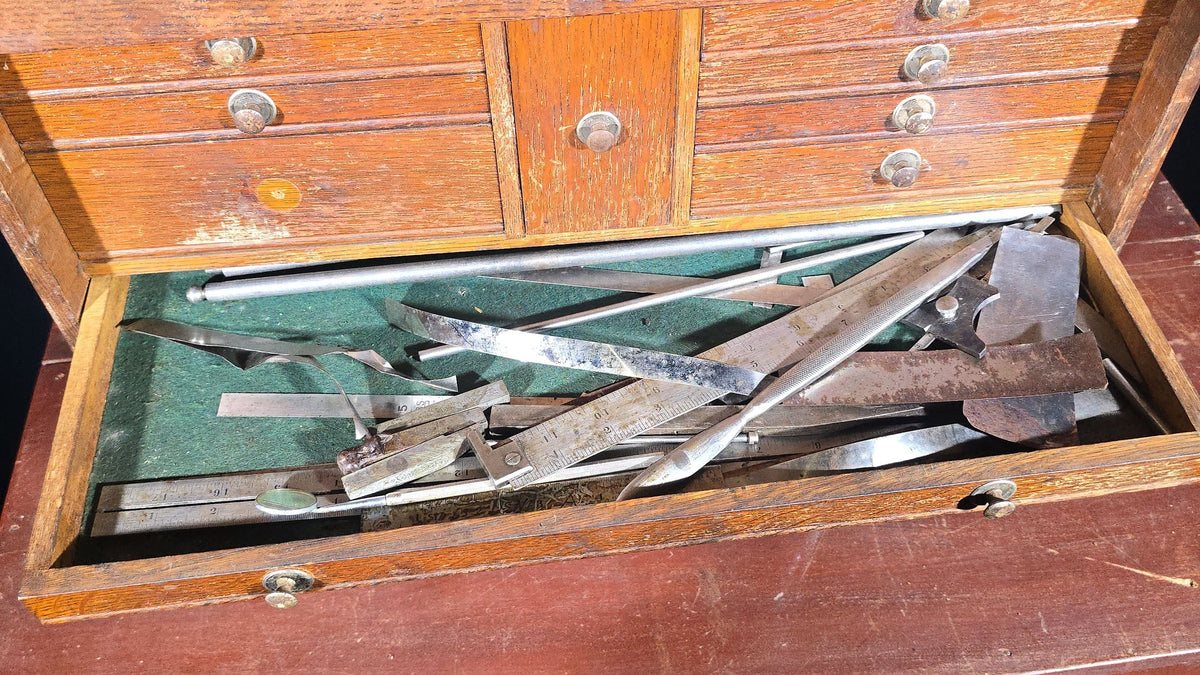 Antique Oak Machinist's Tool Chest with Contents, Manufactured by H. Gerstner & Sons, Dayton, Ohio