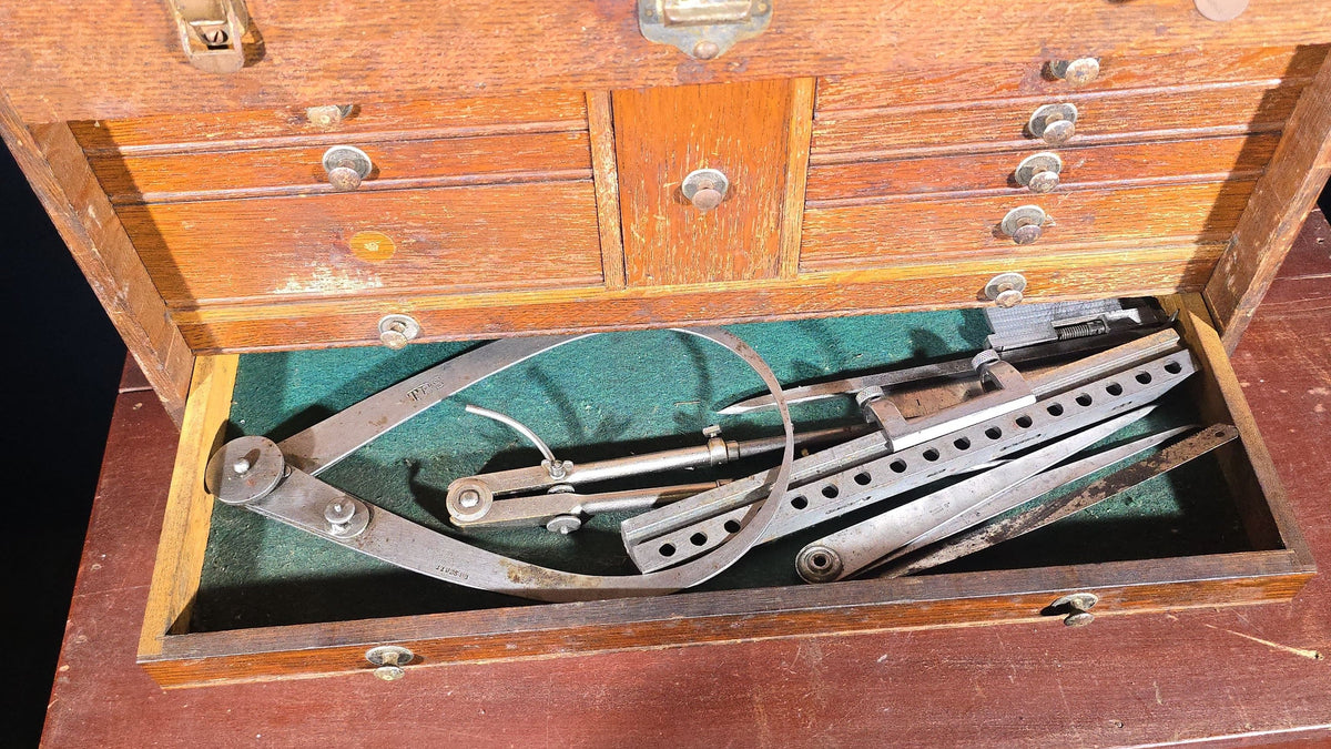 Antique Oak Machinist's Tool Chest with Contents, Manufactured by H. Gerstner & Sons, Dayton, Ohio