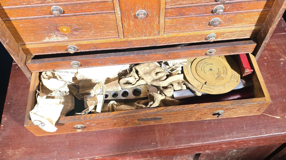 Antique Oak Machinist's Tool Chest with Contents, Manufactured by H. Gerstner & Sons, Dayton, Ohio