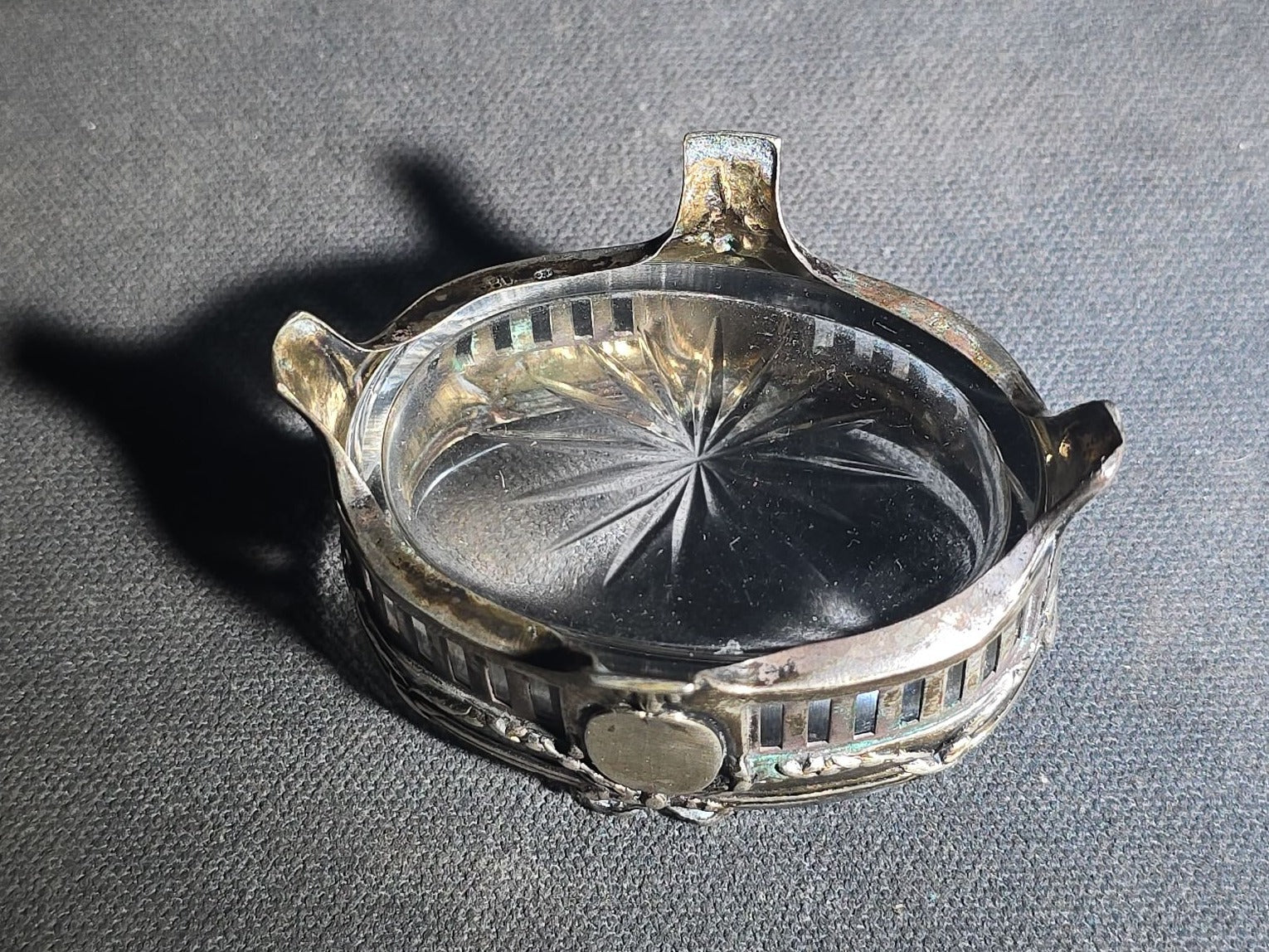 Two Pairs of Antique Open Salt Cellars with Glass Inserts in Rococo and Neoclassical Styles, Note Chips to All Four Glass Inserts