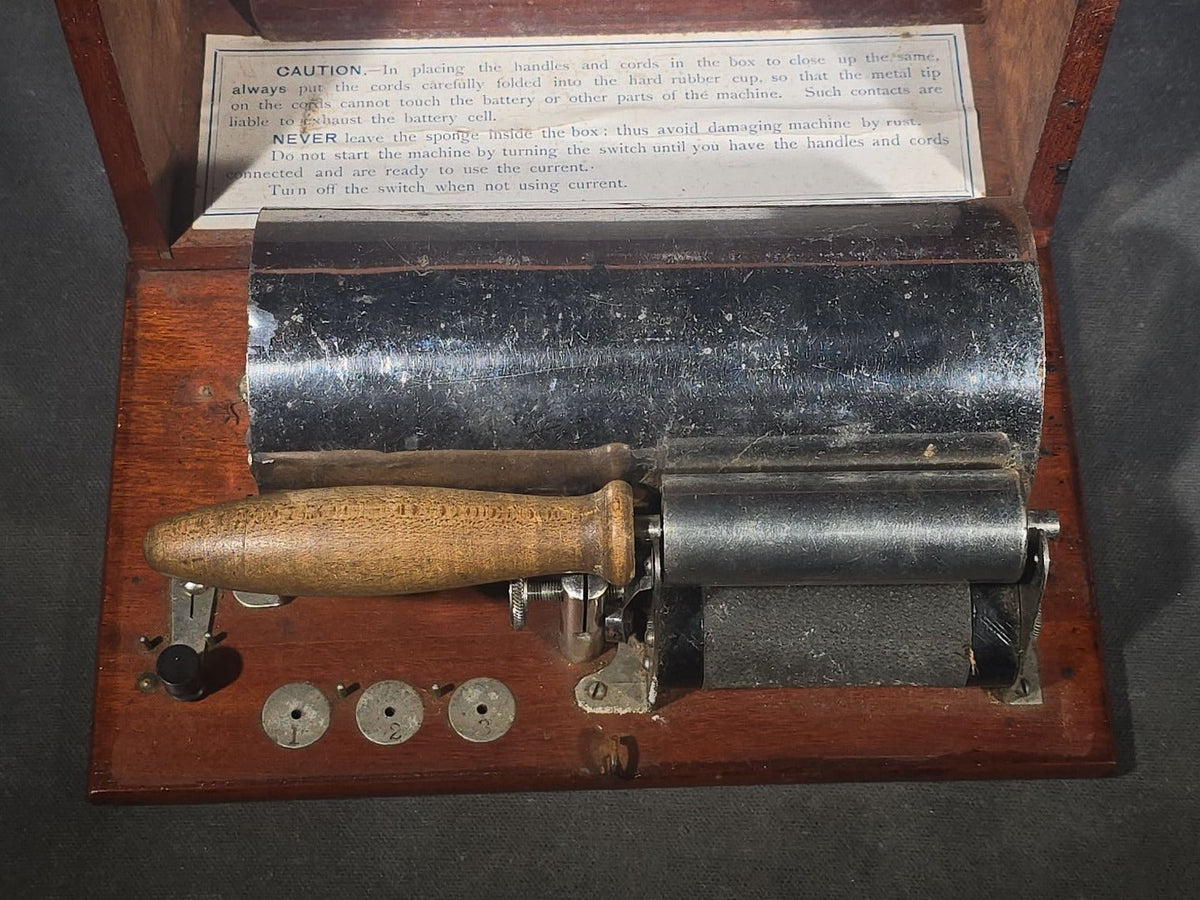Antique New No. 4 Home Medical Apparatus Electrotherapy Device in Mahogany Case, Manufactured by J.H. Bunnell & Co., 76 Cortlandt Street, New York