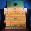 Lot 054 - Vintage Oak Machinist's Tool Chest with Matching Base and Contents, Manufactured by Gerstner International, Dayton, Ohio, 26" L x 25-3/4" H