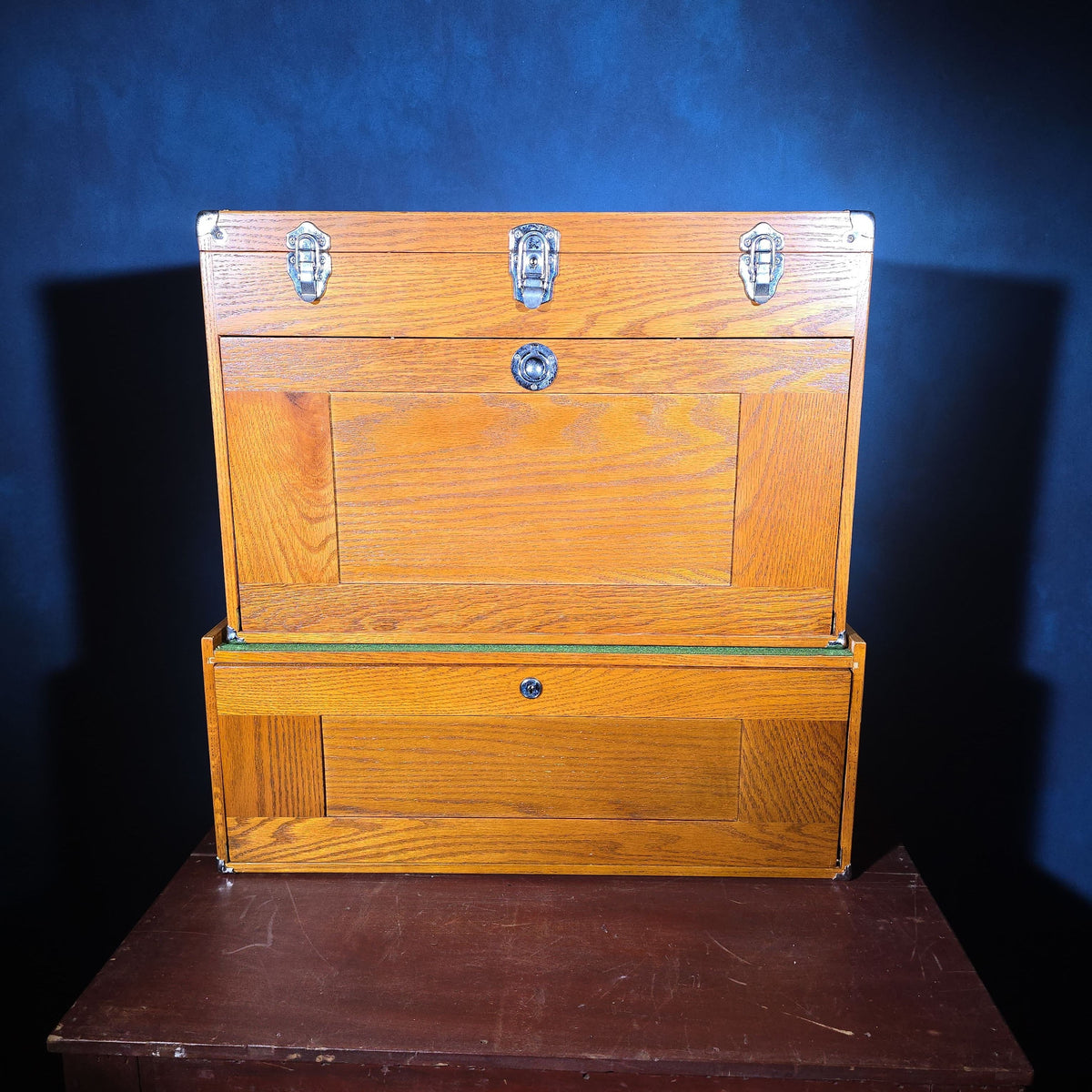 Vintage Oak Machinist's Tool Chest with Matching Base and Contents, Manufactured by Gerstner International, Dayton, Ohio