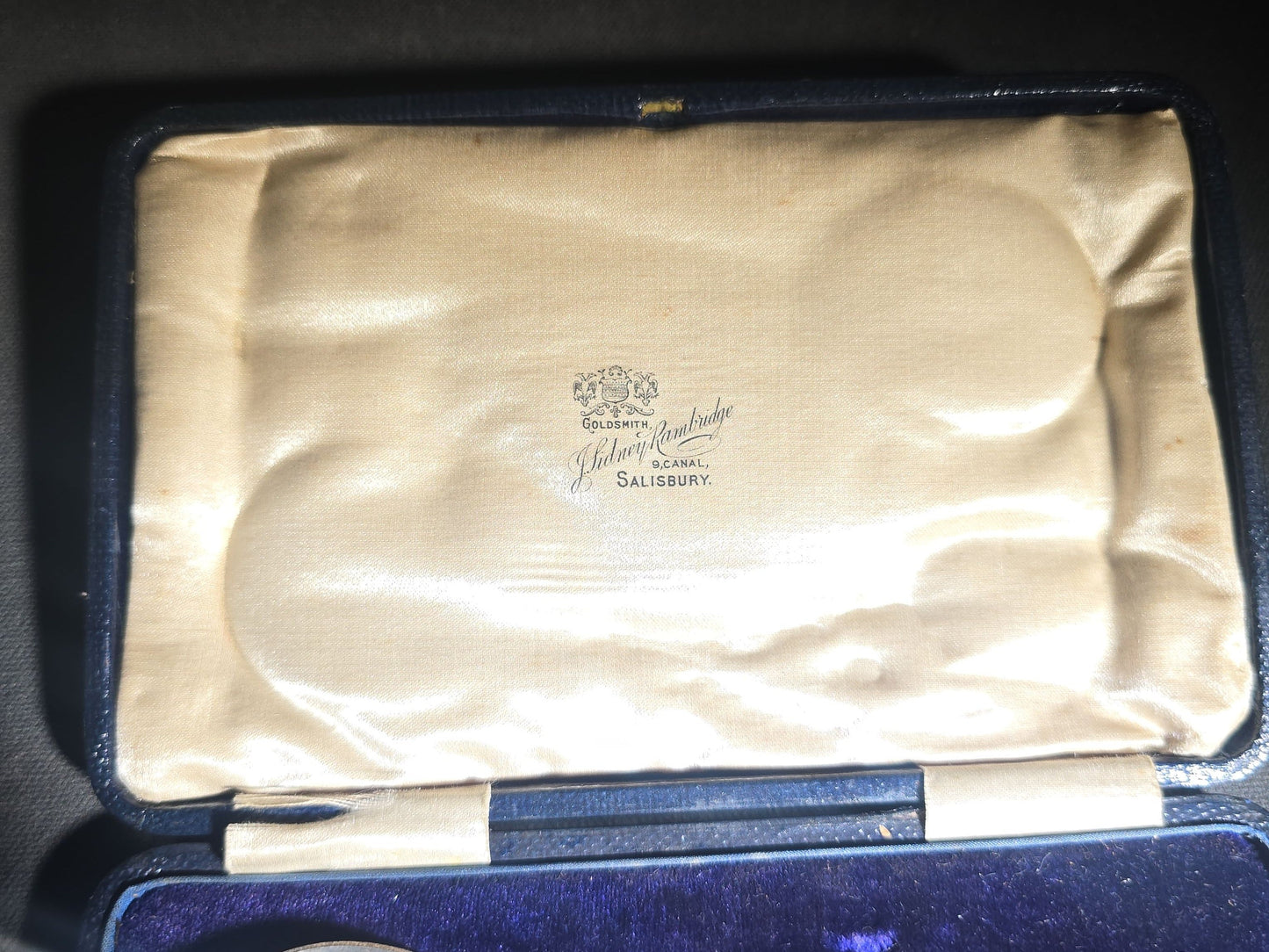 Pair of Antique English Sterling Silver Seal Top Spoons in Fitted Presentation Case, Retailed by Sidney Rambridge, Goldsmith, Salisbury