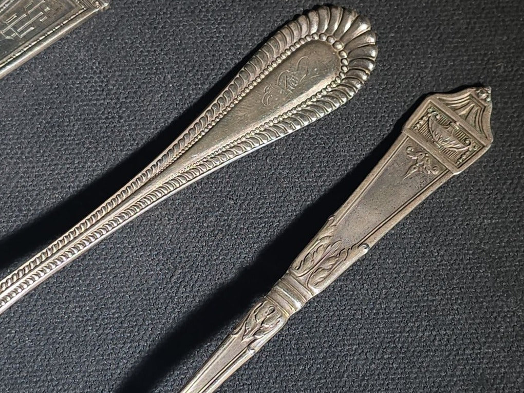 Grouping of Including Four Sterling Silver Spoons (92 g Total Weight), an 800 Silver Spoon (28 g), and German Silver Chatelaine Accessory