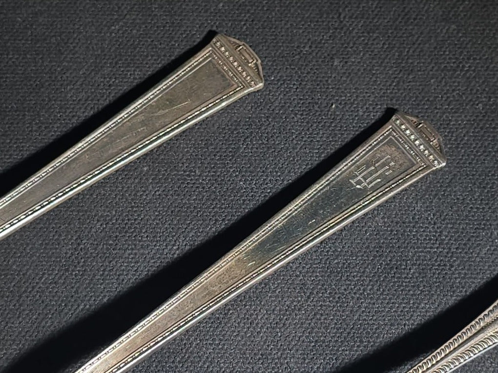 Grouping of Including Four Sterling Silver Spoons (92 g Total Weight), an 800 Silver Spoon (28 g), and German Silver Chatelaine Accessory