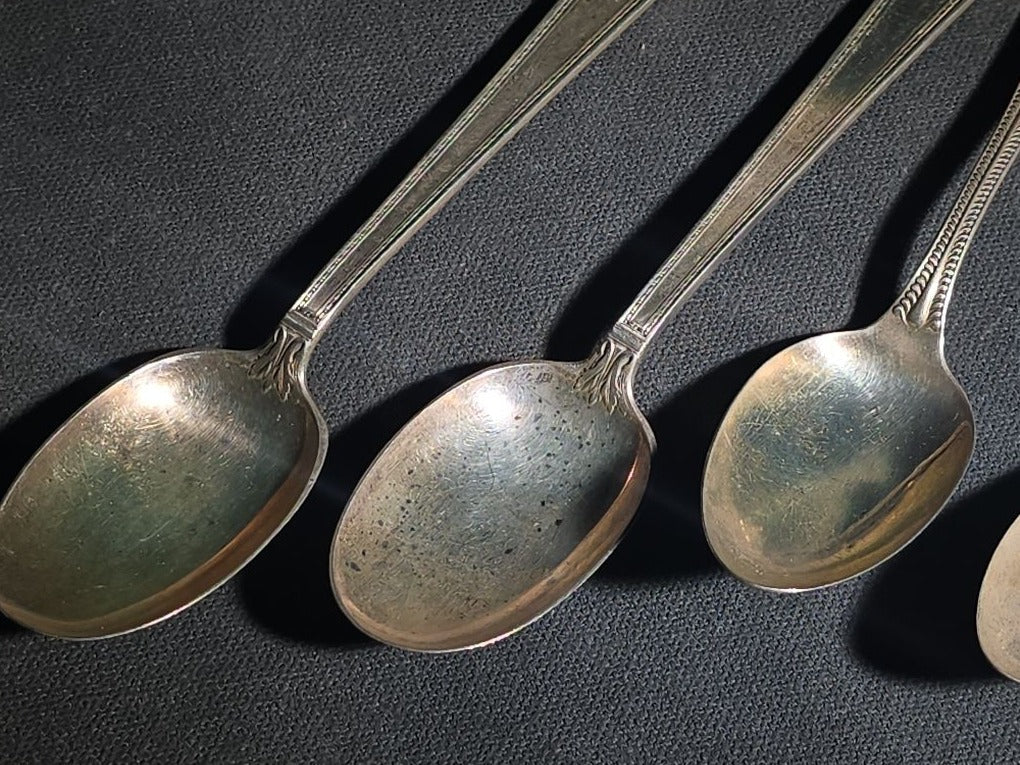 Grouping of Including Four Sterling Silver Spoons (92 g Total Weight), an 800 Silver Spoon (28 g), and German Silver Chatelaine Accessory