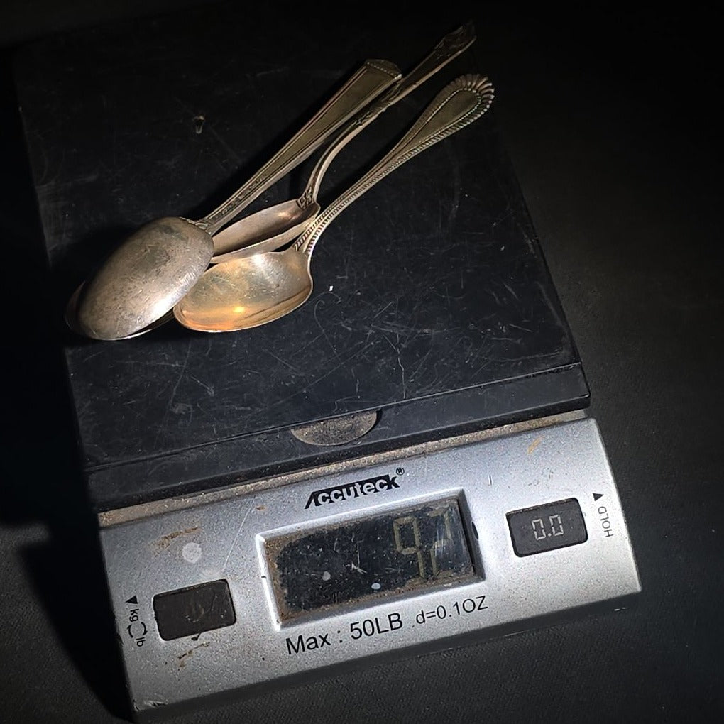 Grouping of Including Four Sterling Silver Spoons (92 g Total Weight), an 800 Silver Spoon (28 g), and German Silver Chatelaine Accessory