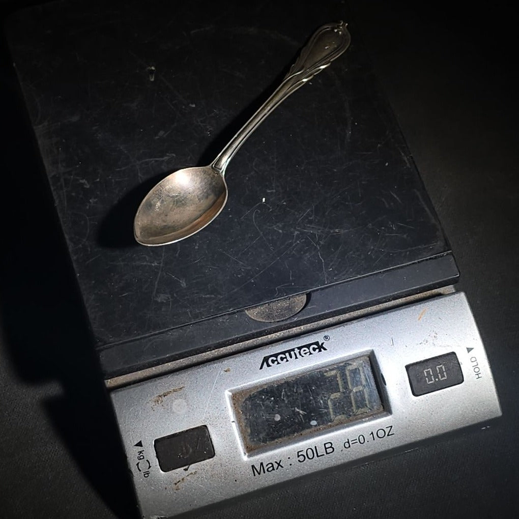 Grouping of Including Four Sterling Silver Spoons (92 g Total Weight), an 800 Silver Spoon (28 g), and German Silver Chatelaine Accessory