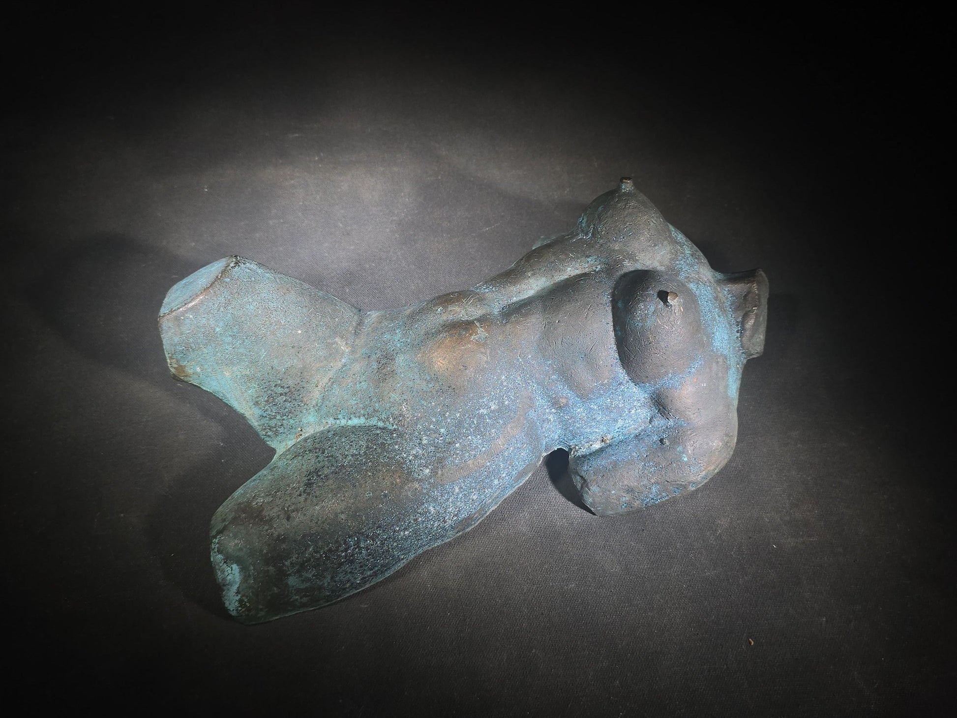 Vintage Bronze Female Nude Torso Sculpture with Verdigris Patina