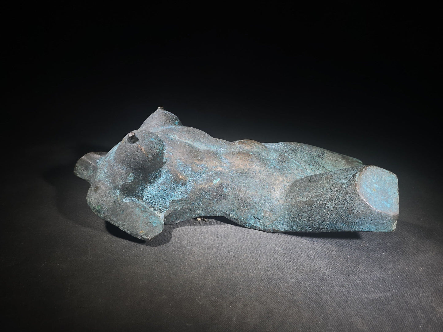 Vintage Bronze Female Nude Torso Sculpture with Verdigris Patina
