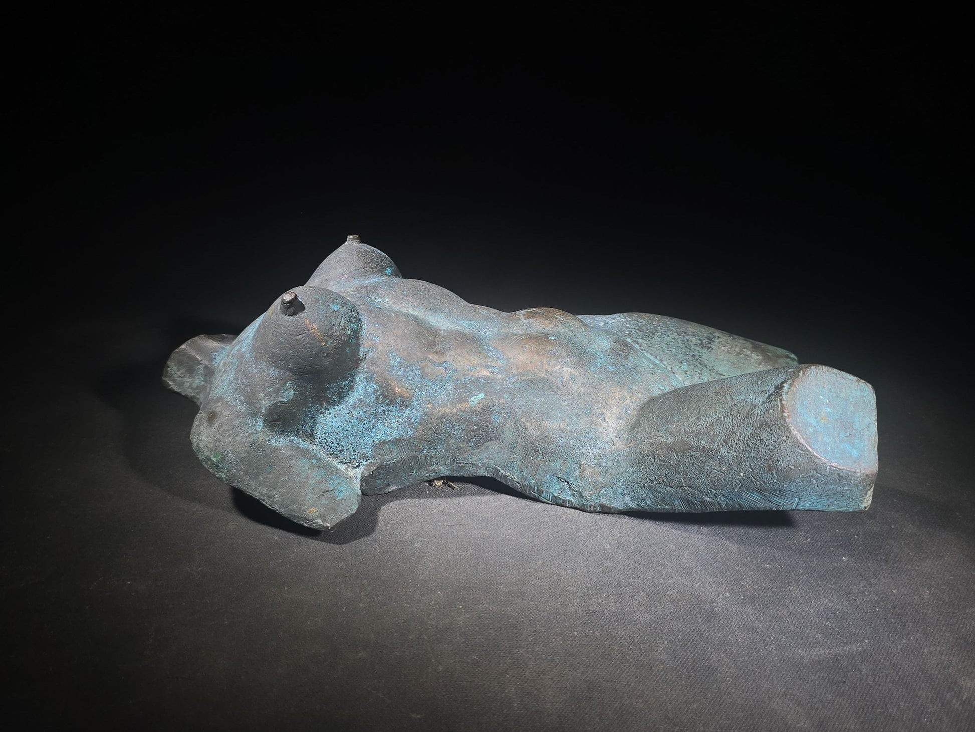 Vintage Bronze Female Nude Torso Sculpture with Verdigris Patina