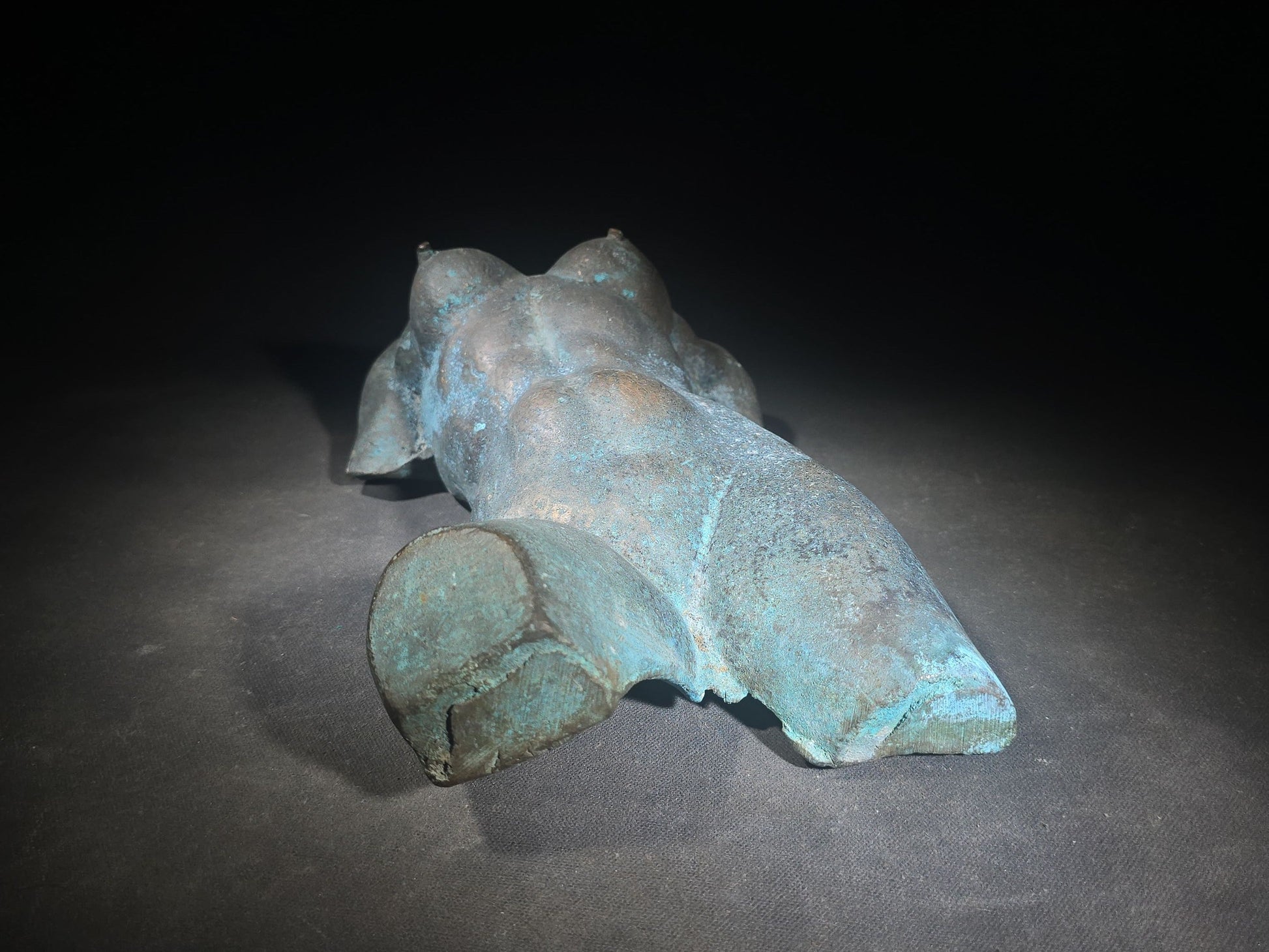 Vintage Bronze Female Nude Torso Sculpture with Verdigris Patina