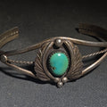 Lot 028 - Vintage Native American Sterling Silver and Turquoise Cuff Bracelet with Feather Motif, Stamped "D", Total Weight 13.99 g