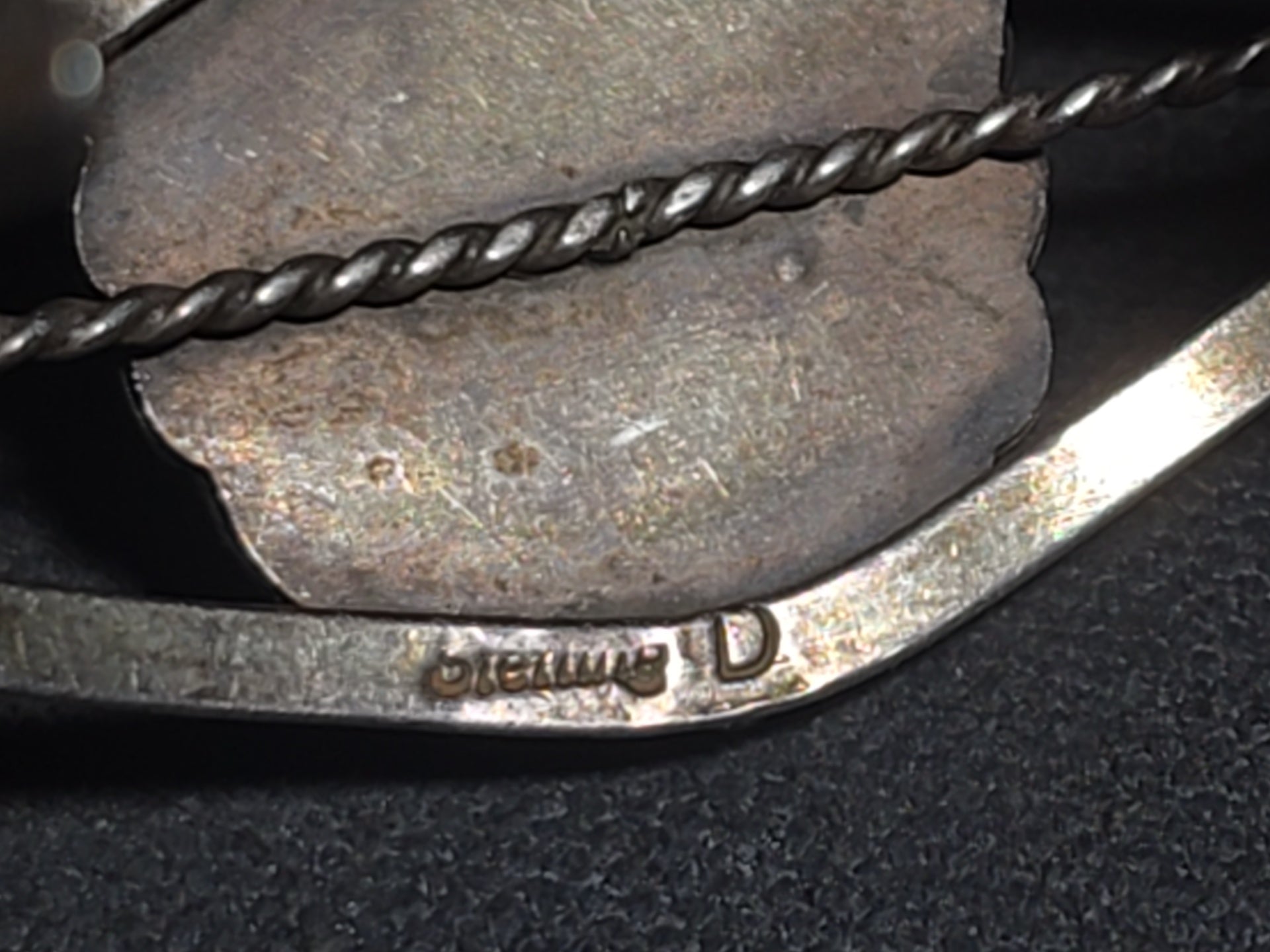 Vintage Native American Sterling Silver and Turquoise Cuff Bracelet with Feather Motif, Stamped "D"