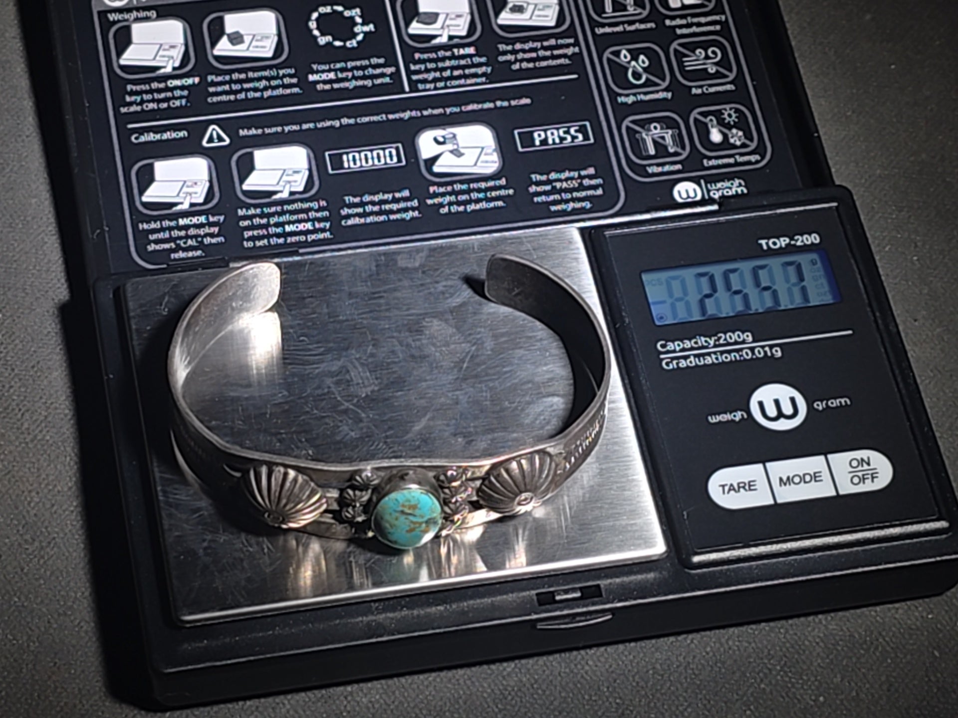 Vintage Native American Sterling Silver and Turquoise Cuff Bracelet with Stampwork and Applied Rosette Accents