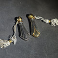 Lot 017 - Pair of Vintage Lunt Sterling Silver Perfume Flasks with Gold-Tone Caps and Tassels in Two Patterns with Lunt Storage Pouch, 2-3/4" H each