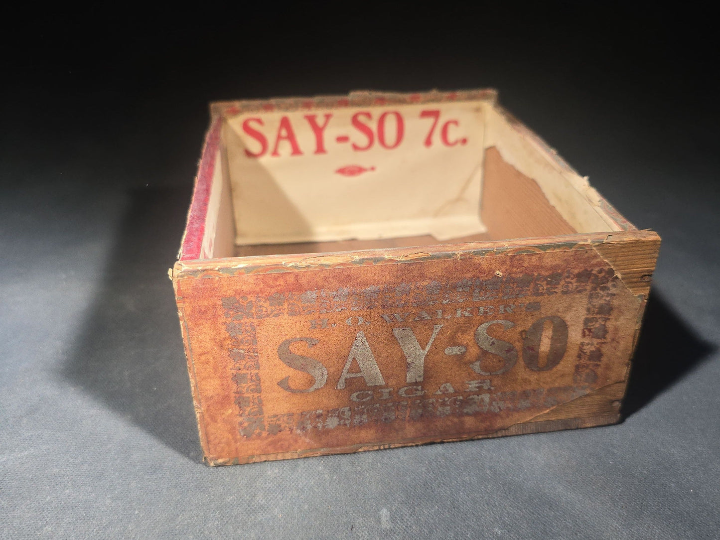 Pair of Antique Wooden Cigar Boxes including La Magnita Puritanos Finos by The Waldorf-Astoria Segar Co. and H.O. Walker's Say-So Cigar