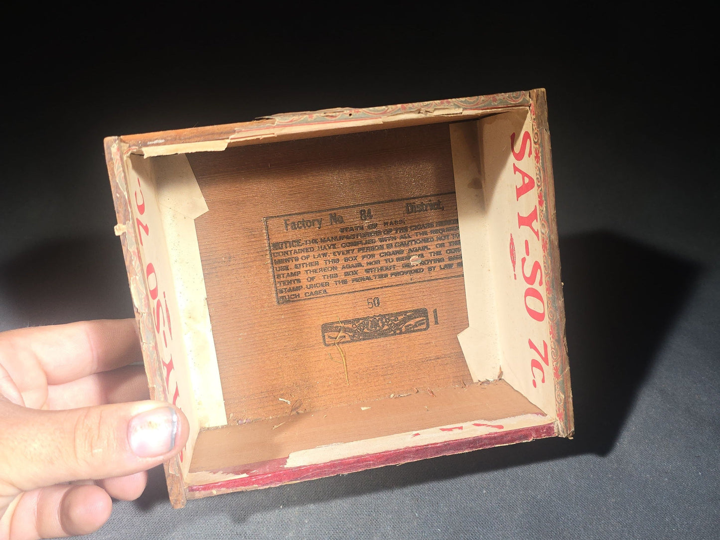 Pair of Antique Wooden Cigar Boxes including La Magnita Puritanos Finos by The Waldorf-Astoria Segar Co. and H.O. Walker's Say-So Cigar