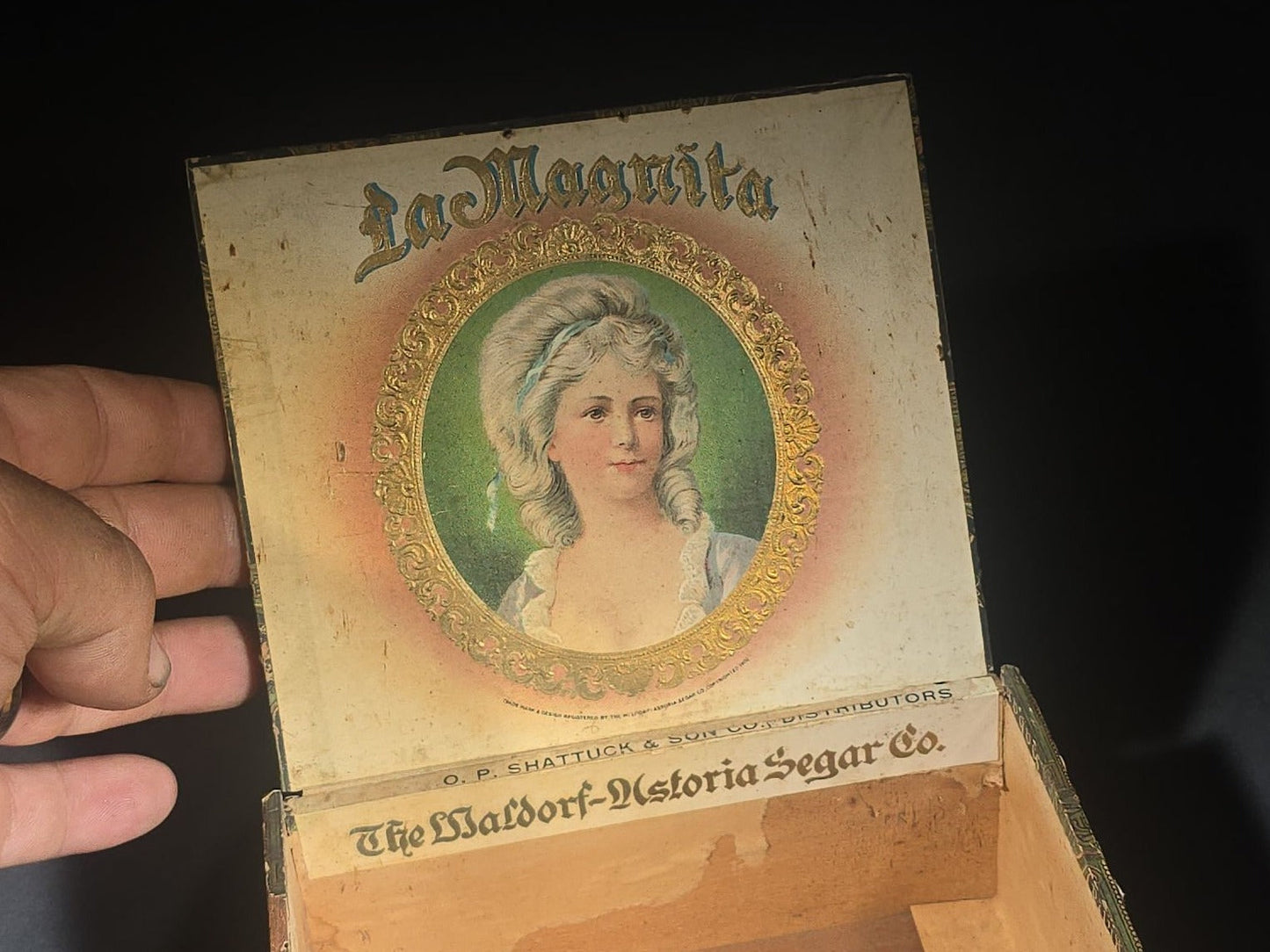 Pair of Antique Wooden Cigar Boxes including La Magnita Puritanos Finos by The Waldorf-Astoria Segar Co. and H.O. Walker's Say-So Cigar