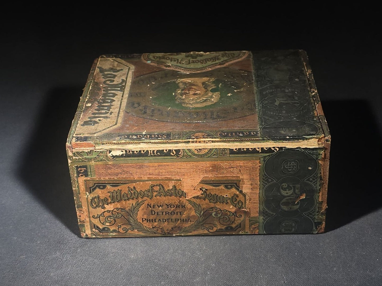 Pair of Antique Wooden Cigar Boxes including La Magnita Puritanos Finos by The Waldorf-Astoria Segar Co. and H.O. Walker's Say-So Cigar