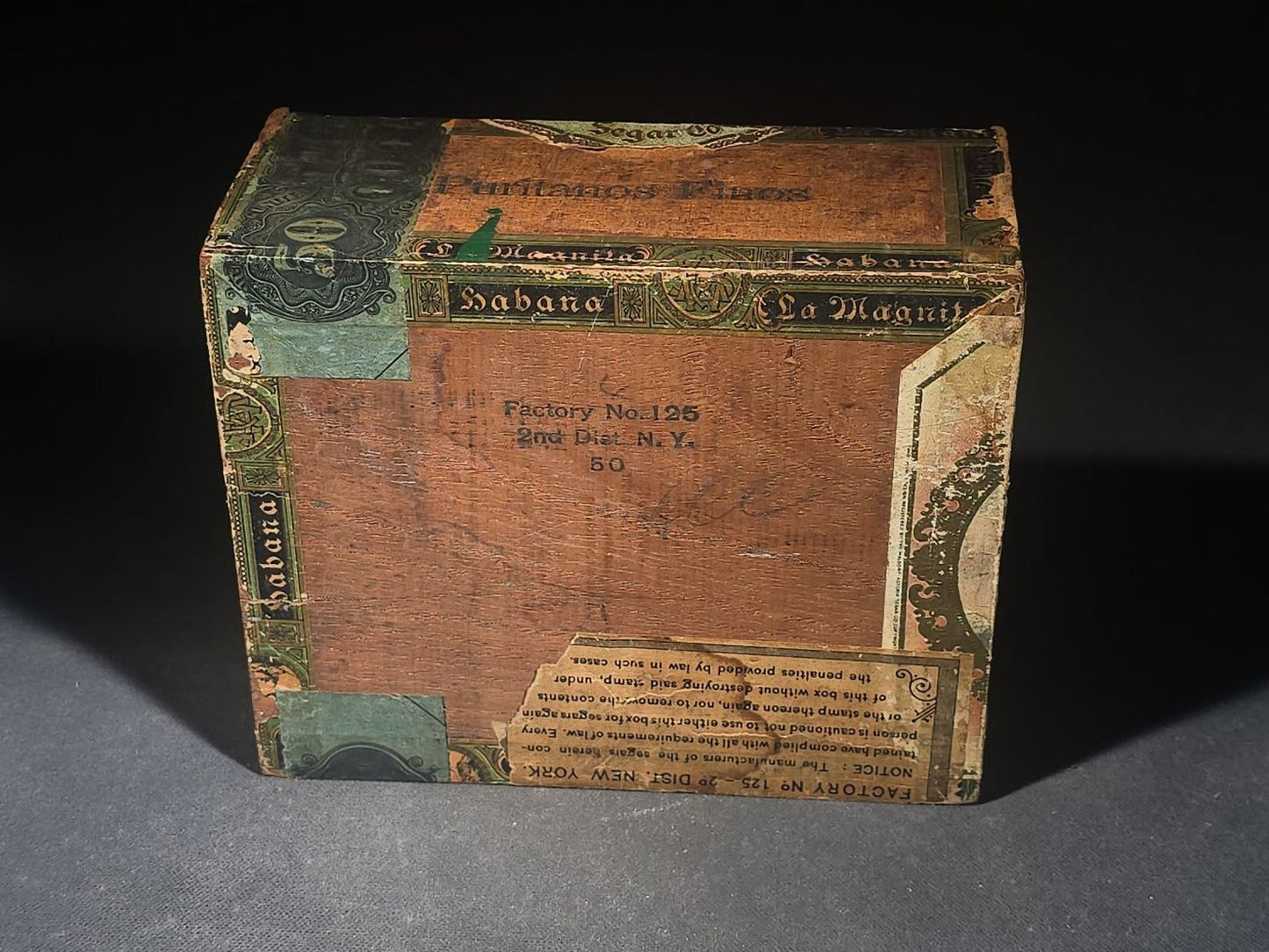 Pair of Antique Wooden Cigar Boxes including La Magnita Puritanos Finos by The Waldorf-Astoria Segar Co. and H.O. Walker's Say-So Cigar