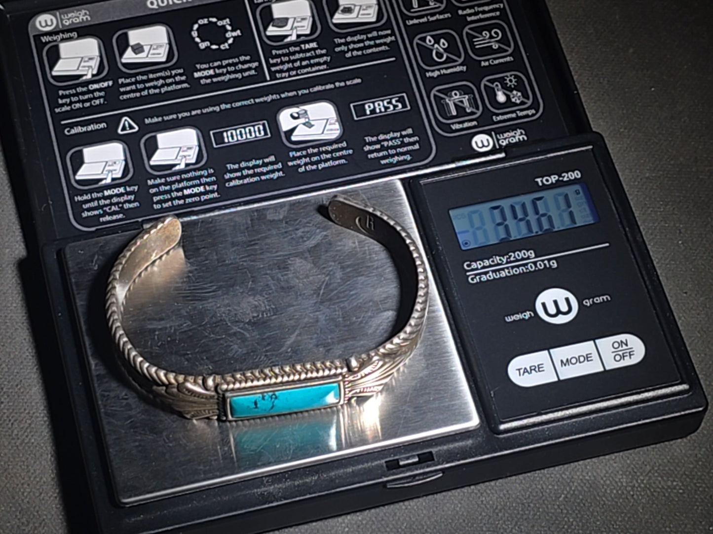 Vintage Carolyn Pollack Southwestern Sterling Silver and Turquoise Cuff Bracelet with Rectangular Stone, Leaf Appliques, and Rope Twist Detail
