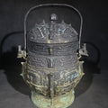 Lot 028 - Antique Chinese Bronze You Vessel Reproduction with Taotie Mask Decoration, Swing Bail Handle, and Lidded Top, 13-1/2" H