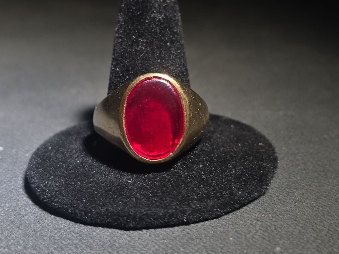 14K Gold Ring with Oval Red Ruby Cabochon