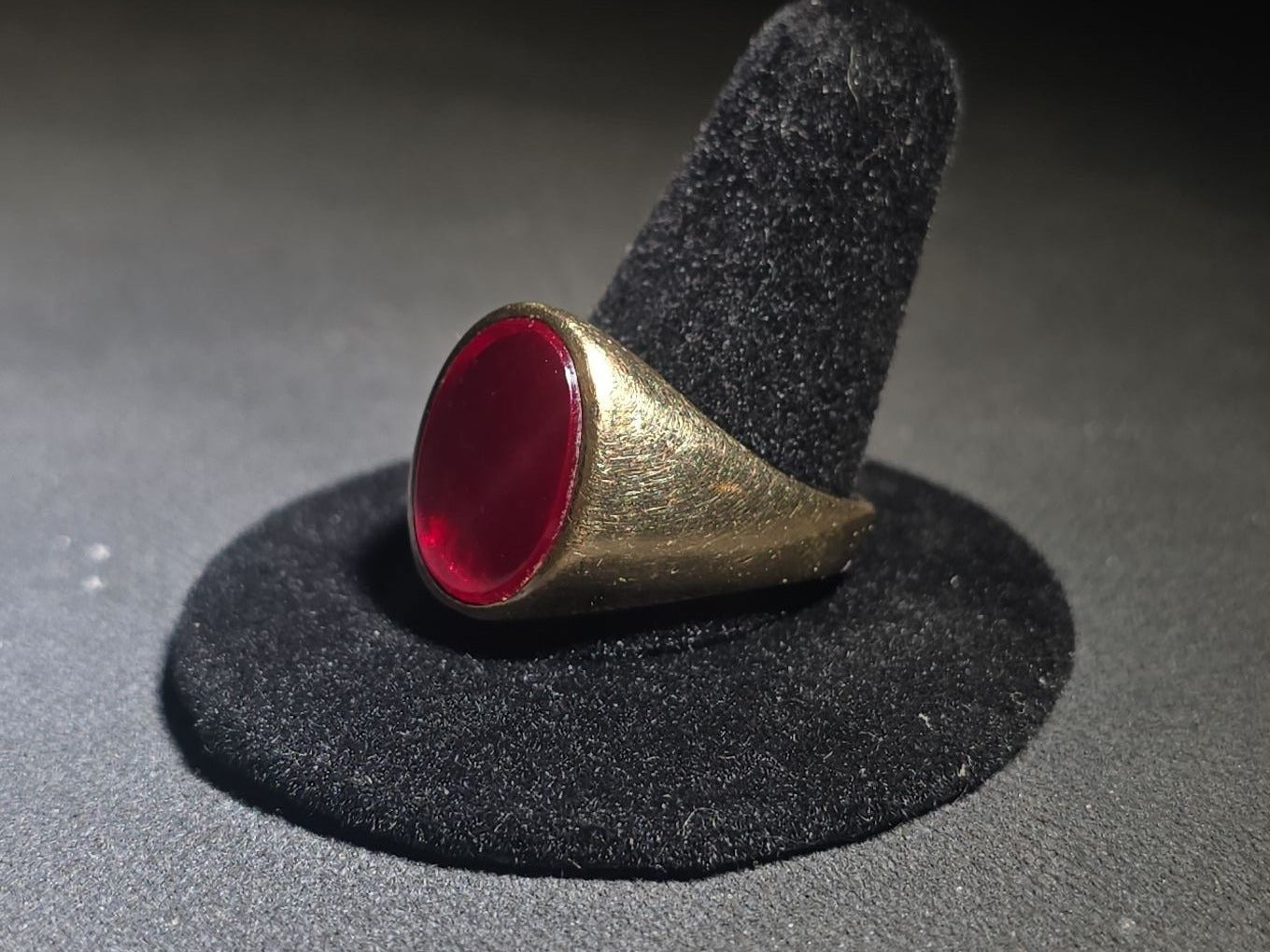 14K Gold Ring with Oval Red Ruby Cabochon