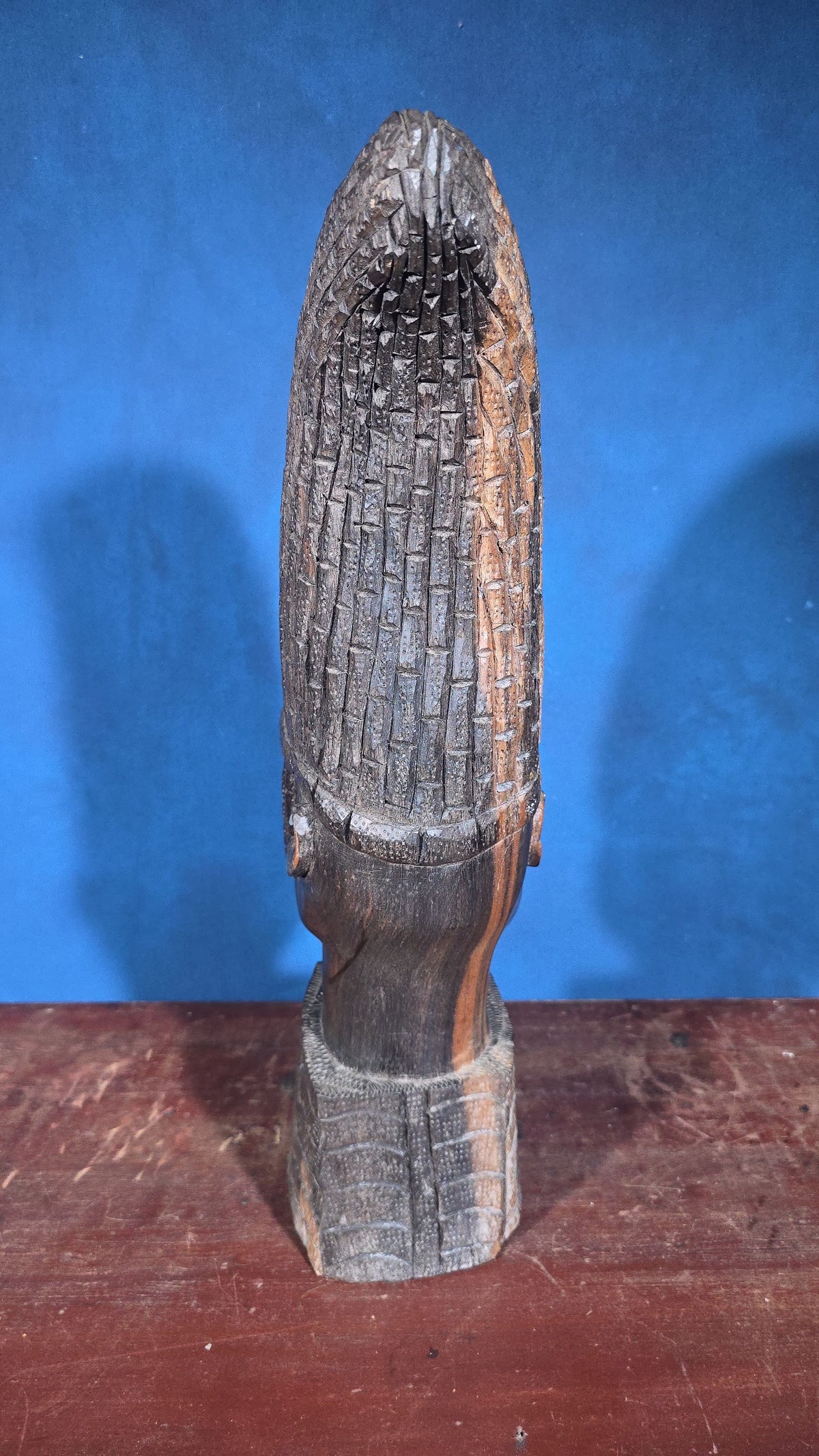 Vintage Carved Wood African Bust with Tall Headdress