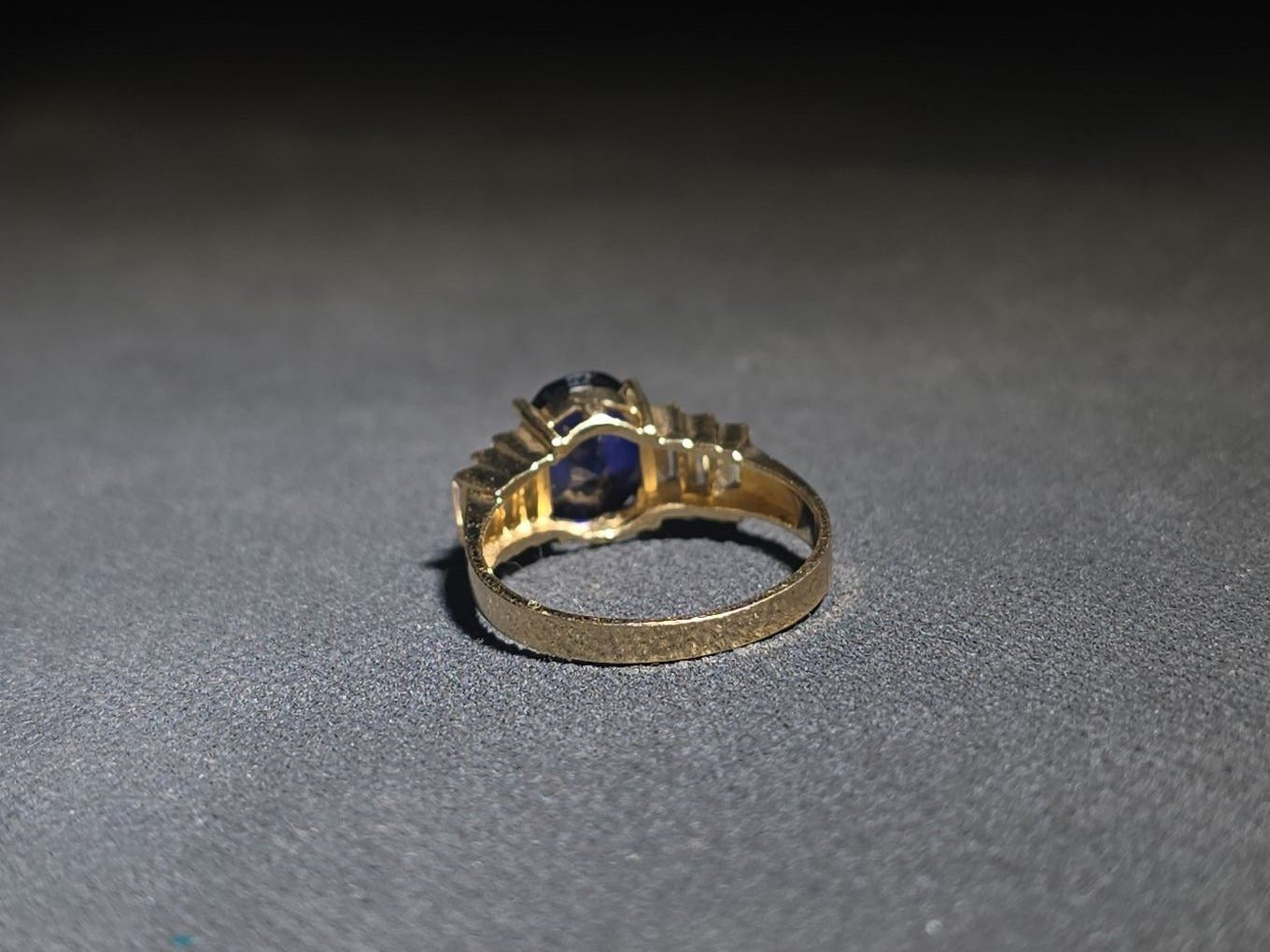 14K Gold Sapphire Ring with Cubic Zirconia Accent Stones
