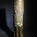 Lot 030 - Antique WWI Trench Art Vase, French 75mm Brass Shell Casing Dated 1917, "Souvenir from Verdun 1918" With 82nd "All American" Division Insignia, Roses, and Cross, 13-5/8" H