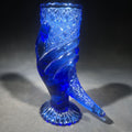 Lot 060 - Vintage Cobalt Blue Pressed Glass Figural Hand Vase in Daisy and Button Pattern with Scalloped Rim and Ribbed Pedestal Base, 6-1/4" H