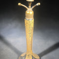 Lot 071 - Antique Gold-Encrusted Glass Perfume Atomizer with Etched Floral Base and Engraved Brass Fittings, 9-3/4" H