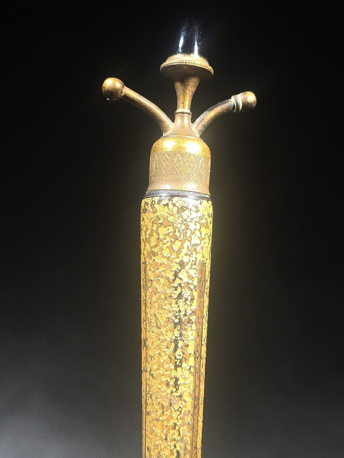 Antique Gold-Encrusted Glass Perfume Atomizer with Etched Floral Base and Engraved Brass Fittings